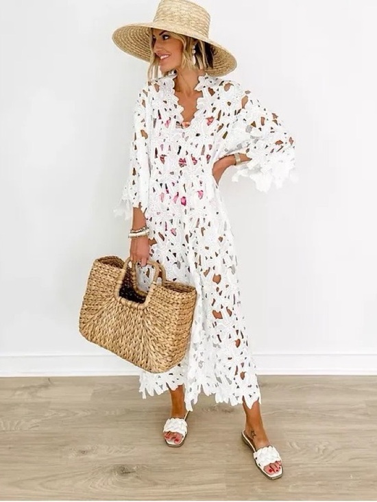 Anthropologie Dresses & Skirts - by Anthropologie floral eyelet kaftan in white embroidered flowers